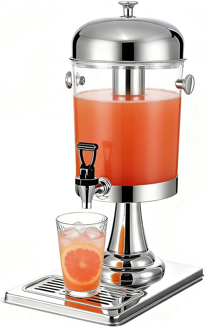 2.2 Gallon Iced Beverage Drink Dispenser, Stainless Steel Water Jar with Stand, Iced Beverage Drink Dispenser for Parties, Commercial Hot Cold Juice, Hot & Cold Drinks by Unknown