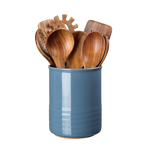 ABRUTY Utensil Holder, 6.7" Ceramic Kitchen Utensil Crock for Countertop Cooking, Modern Utensil Caddy Jar Organizer for Farmhouse Kitchen Counter Décor, Blue by ABRUTY