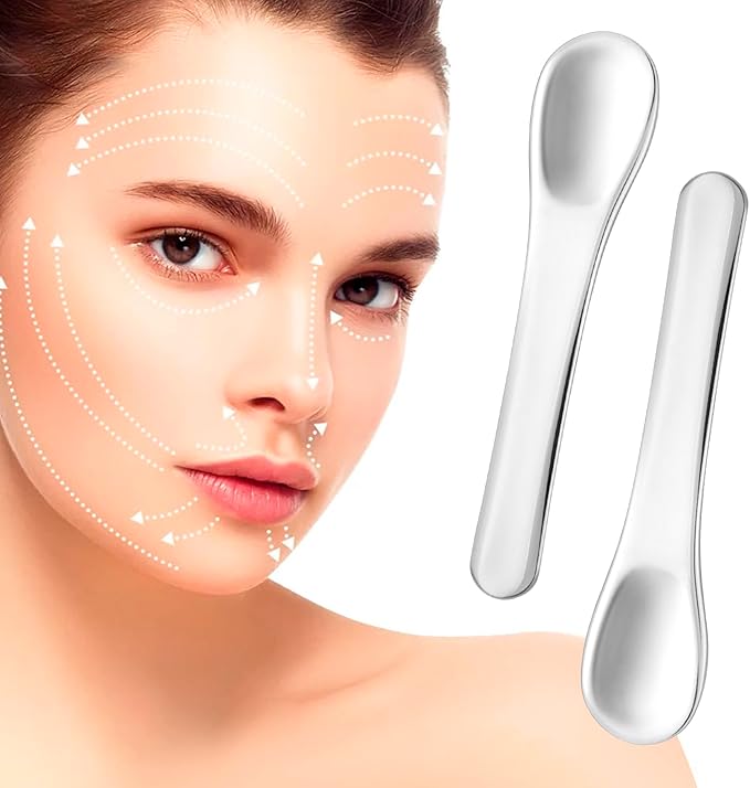 Pndeyo 3pcs Mini Stainless Steel Makeup Spatula, Reusable Cosmetic Cream Spatulas Spoon, Skincare Scoop Applicator Facial Massage Beauty Tools for Mixing and Sampling Face Eye Cream- Silver