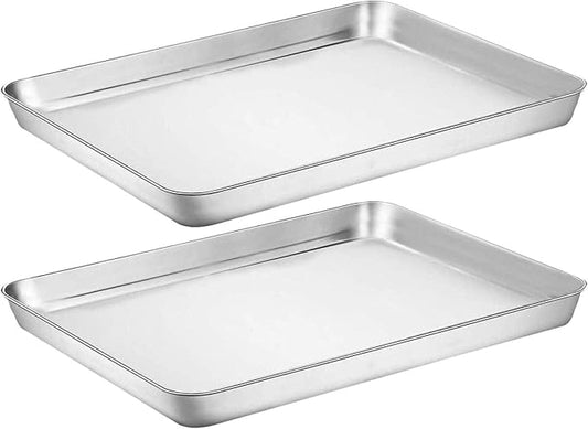 Baking Sheet Cookie Sheet Set of 2, Umite Chef Stainless Steel Baking Pans Tray Professional 18 inch, Non Toxic & Healthy, Mirror Finish & Rust Free, Easy Clean & Dishwasher Safe by UmiteChef