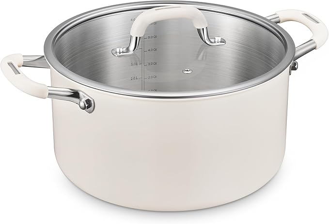8 Quart Nonstick Stock Pot with Lid, BEZIA Fully-Clad 3-Ply Stainless Steel Pots, Induction Soup Pot with Lid, Kitchen Cooking Pots with Silicone Handle, for All Cooktops, Free of PTFE/PFOA/PFOS