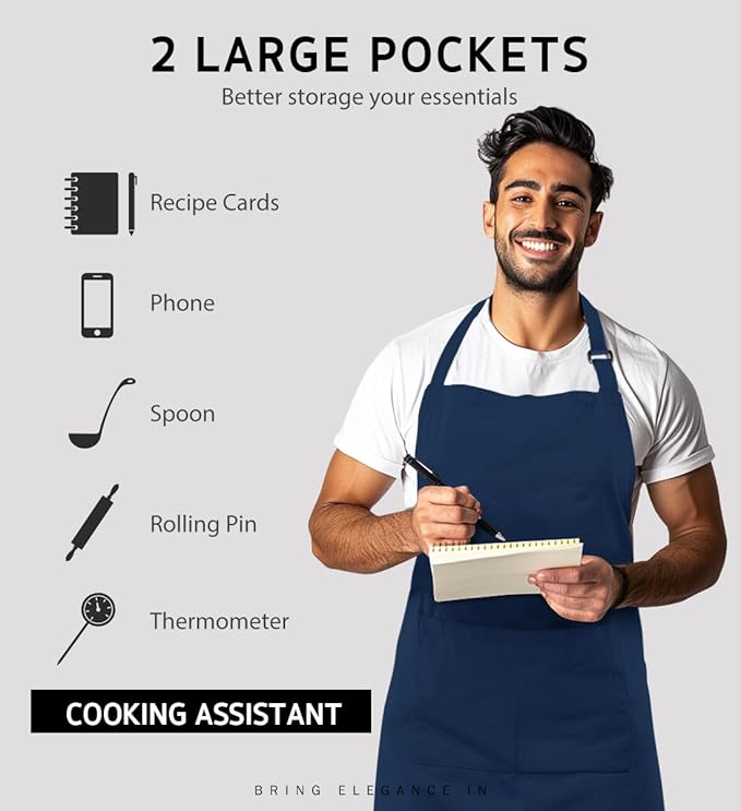 Syntus 12 Pack Bib Apron, Unisex Aprons Adjustable Waterdrop Resistant with 2 Pockets Cooking Kitchen Apron for Chef, BBQ Drawing Apron Bulk, Nautical Blue - Image 4