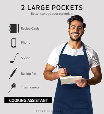 Syntus 12 Pack Bib Apron, Unisex Aprons Adjustable Waterdrop Resistant with 2 Pockets Cooking Kitchen Apron for Chef, BBQ Drawing Apron Bulk, Nautical Blue - Image 4