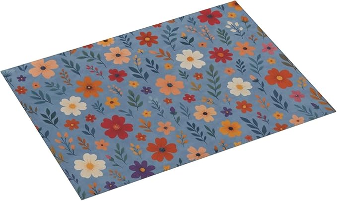 Blue Wildflowers Dish Drying Mats for Kitchen Counter, Large 18"x24" Dish Mats for Drying Dishes, Microfiber Absorbent Dish Drying Pad Rack Mat Kitchen Decor Reusable Washable