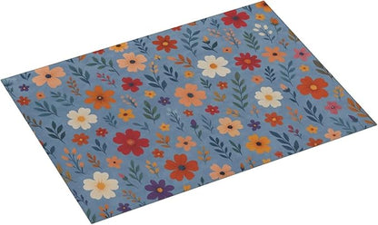 Blue Wildflowers Dish Drying Mats for Kitchen Counter, Large 18"x24" Dish Mats for Drying Dishes, Microfiber Absorbent Dish Drying Pad Rack Mat Kitchen Decor Reusable Washable