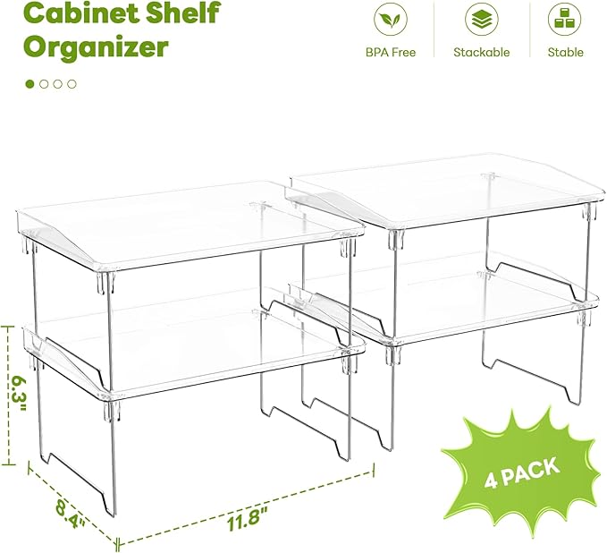 STARLATTA Acrylic Cabinet Organizer Shelf,4 Pcs Stackable Kitchen Counter Shelves,Spice Rack,Countertop Organizers,Clear Plastic Storage Organization for Makeup，Bathroom,Cupboard,Desk,Pantry - Image 2