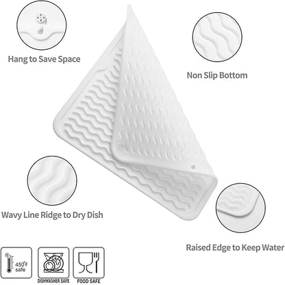 MicoYang Silicone Dish Drying Mat for Multiple Usage,Easy clean,Eco-friendly,Heat-resistant Silicone Mat for Kitchen Counter or Sink,Refrigerator or Drawer liner White M 12 inches x 12 inches - Image 3