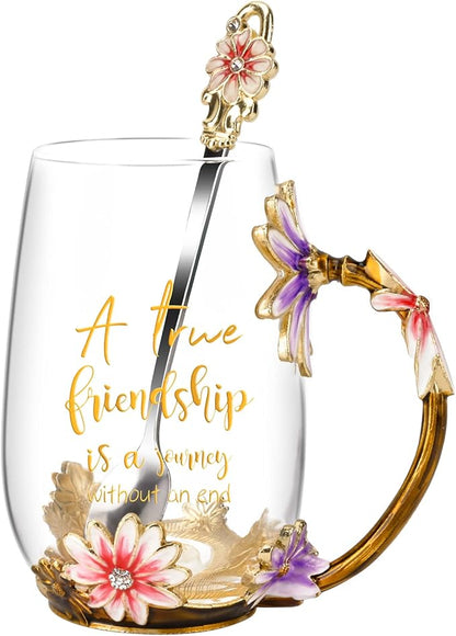 OEAGO Friendship Gifts for Women Best Tea Cup Friend Gifts for Women Flower Coffee Mug Christmas Birthday Gifts for Female Coworker by OEAGO