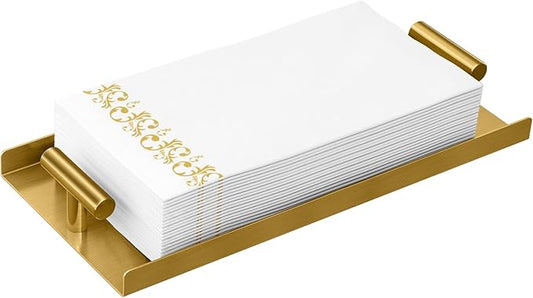 STWWO Napkin Holder for Bathroom, Guest Towel Holder Tray for Bathroom, Gold Guest Napkin Holders with T-Handle, Disposable Hand Towel Tray for Guest Room, Table, Kitchen