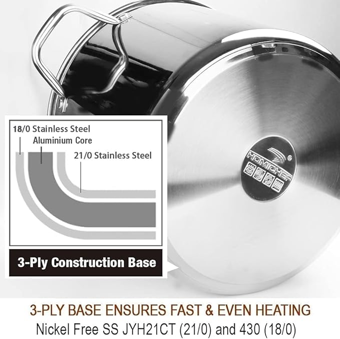 HOMICHEF 16 Quart LARGE Stock Pot with Glass Lid - NICKEL FREE Stainless Steel Healthy Cookware Stockpots with Lids 16 Quart - Mirror Polished Induction Cooking Pot - Image 5