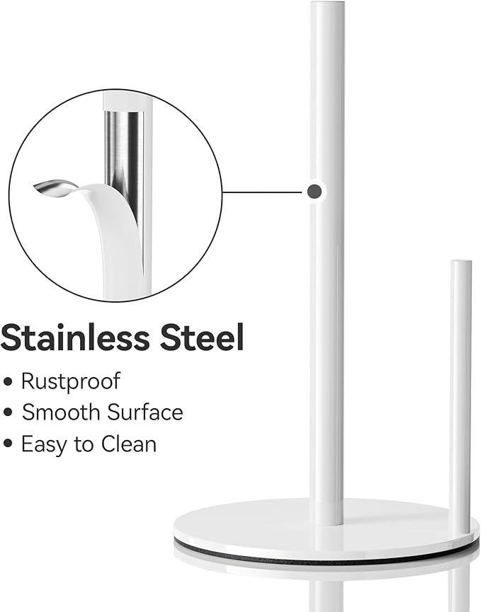 Paper Towel Holder Countertop, Stainless Steel, White, for Kitchen, Pantry, RV - Image 3