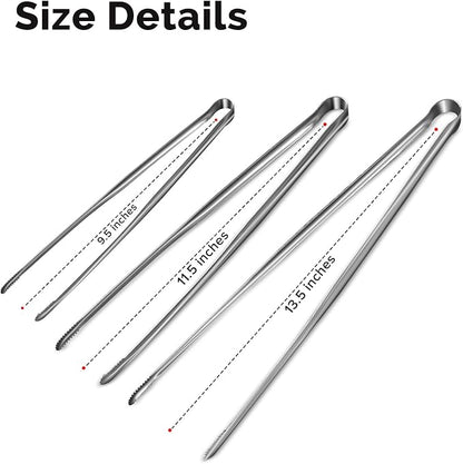 Precision Serrated Non-Slip Tips Cooking Tongs 3 Set (9.5" & 11.5" & 13.5"), 18/8 Stainless Steel Metal Tong, Light but Durable, Easily Control Kitchen Tweezer Tongs for Frying, Plating, BBQ - Image 7