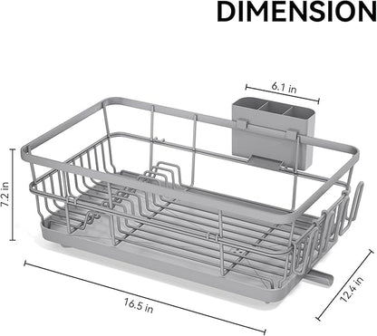 TOOLF Dish Drying Rack, Dish Racks for Kitchen Counter, Stainless Steel Sink Organization and Storage Essentials with Cutlery Holder, Dish Drainer, Home and Appartment Decor, 12.4''W x 16.5''L, Gray