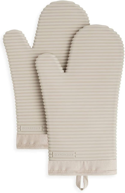 KITCHENAID Ribbed Soft Silicone Oven Mitt 2-Pack Set, 7.5"x13", Milkshake by KitchenAid