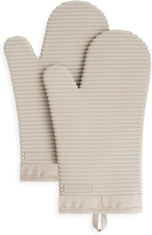 KITCHENAID Ribbed Soft Silicone Oven Mitt 2-Pack Set, 7.5"x13", Milkshake by KitchenAid