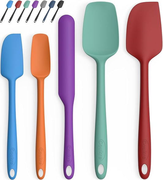 Coukre Silicone Spatula Set of 5,High Heat Resistant, Food Grade Silicone, Upgraded Extended Reinforced Handle,Dishwasher Safe, for Baking, Cooking (Pure Colorful B, Solid color) by Coukre