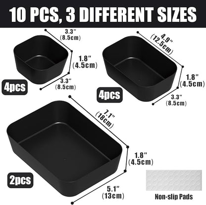 Plastic Drawer Organizers, 10 PCS Drawer Organizer Bins, Bathroom and Vanity Organizer Plastic Tray, Makeup Organizer and Storage for Makeup, Bedroom, Kitchen Gadgets Utensils and Office (Black) - Image 2