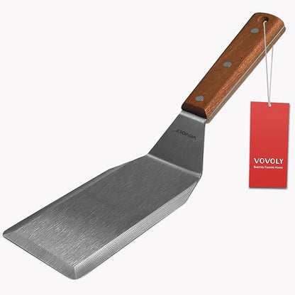 Professional Metal Spatula for Cast Iron Skillets and Flat Top Grills, Full Tang Wooden Handle, Thick Stainless Steel Blade, Smash Burger Spatula Turner for Flipper, Cooking, BBQ, 4.7 x 2.7 Inch by VOVOLY