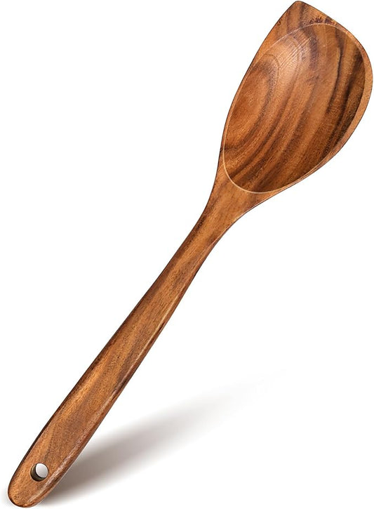 Wooden Spoons for Cooking, Natural Premium Teak Wood Corner Spoon, Good Grip Large Wooden Spoons & Wooden Spatula, Heat Resistant Wooden Cooking Utensils for Nonstick Cookware Cooking Gift - Left Hand by Unknown
