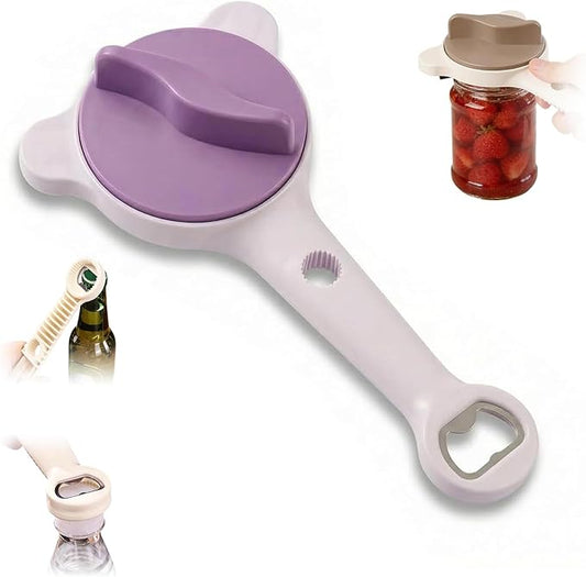 4-in-1 Jar Opener for Seniors -Adjustable Lid Opener with Non-Slip Grip, Stainless Steel Jar Lid Opener for Arthritis Sufferers, Fits Kitchen Jars, Bottles & Cans, Home Kitchen Helper(Purple)