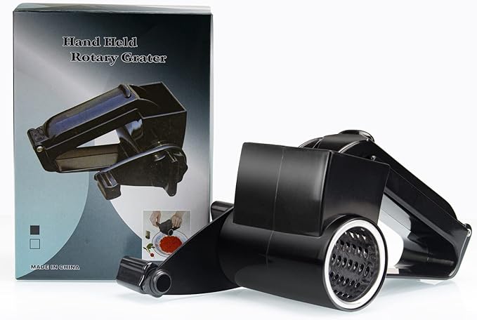 Cheese Grater with Handle, Rotary Cheese Grater,Vegetable, Chocolate, Hard Cheese & Nut Grater, Black - Image 2