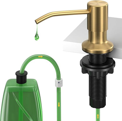 Kitchen Sink Soap Dispenser, Built in SoapDispenser, 47" Extension Tube kit, Counter Lotion Dispenser Pump, No Need More Refills (Gold)