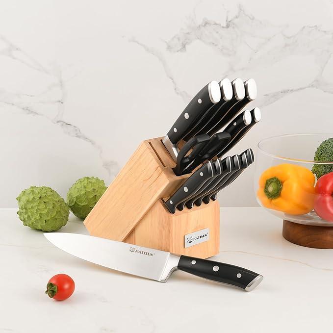 Knife Sets 15 Pieces for Kitchen with Block, German Stainless Steel Kitchen Knife Set, ABS Ergonomic Handle Chef Knives, and Shears for Chopping, Slicing and Cutting - Image 7