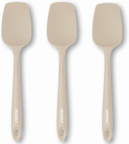 Silicone Spatula Set, High Heat Resistan Rubber Spoon Spatula, Non-Stick Spoonula with Seamless One Piece Design, Flexible Scrapers Baking Mixing Tool,3 Pack, Khaki