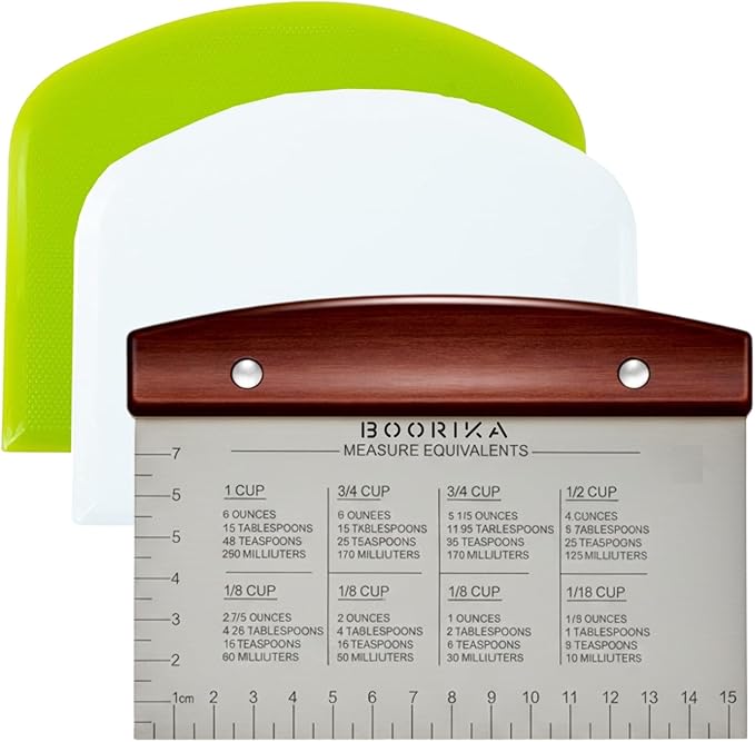 BOORIKA Dough Scraper & Bench Scraper Kitchen – Stainless Steel Sourdough Tools – Dough Cutter for Sourdough Bread, Pizza, and Flat Top Griddles – Chef Approved (Dark) by Boorika