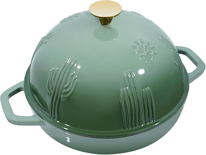 Flavehc Bread Oven Cast Iron Bread Dutch Oven with Cloche Lid for Bread Baking Green Enameled Cast Iron Bread Oven with Dome Lid for Sourdough, 9.8 Inches - Image 2