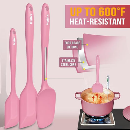 Walfos Silicone Spatula Set of 5 - (600°F) High Heat Resistant Kitchen Scraper Spatulas, One-Pieces Seamless Design, Perfect for Cooking Mixing & Baking - BPA Free and Dishwasher Safe（Pink） - Image 3
