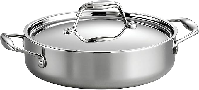 Tramontina Signature Tri-Ply Clad Stainless Steel 3-Quart Braiser Pan with Lid, Induction-Ready, Dishwasher-Safe, NSF-Certified, Made in Brazil by Tramontina