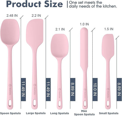 ChefAide 5 Pieces Silicone Spatula Set, Food Grade Rubber Spatula, Upgrade Strong Handle with Ergonomic Grip, Heat Resistant Up to 600°F for Nonstick Cookware, Cooking - Image 2
