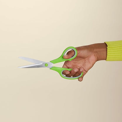 Amazon Basics Multipurpose Stainless Steel Scissors for Office, Crafts, Paper Cutting, Fabric Cutting, Right/Left Handed, Comfort Grip, PVD Coated, 2-Pack, Green and Grey - Image 3