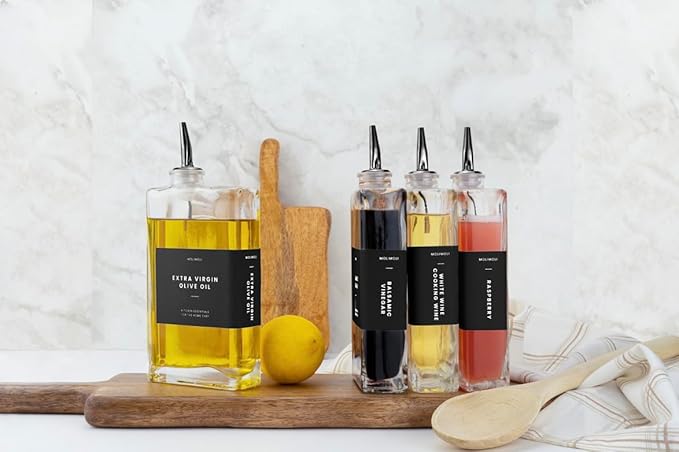 Molimoli Olive Oil Dispenser Bottle for Kitchen, Automatic Pourer, Glass Thin Bottle Dispenser for Kitchen, Olive Oil Cruet, | Set of 2 - Black - Image 7