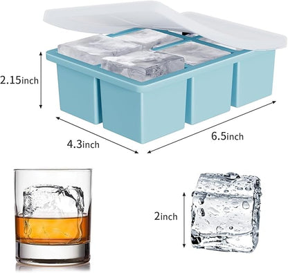 Large Ice Cube Tray for Whiskey: FDDBI Silicone Ice Cube Trays with Lid - 2Pack Big Square Old Fashioned Ice Cube Maker for Cocktail - 2inch Huge Cubed Ice Trays for Whisky - Image 5
