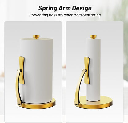 VEHHE Paper Towel Holder Countertop, Paper Towel Holder with Spring Activated Arm and Damping Effect, Simply Tear Paper Towel Stand for Bathroom and Kitchen (Gold) - Image 5