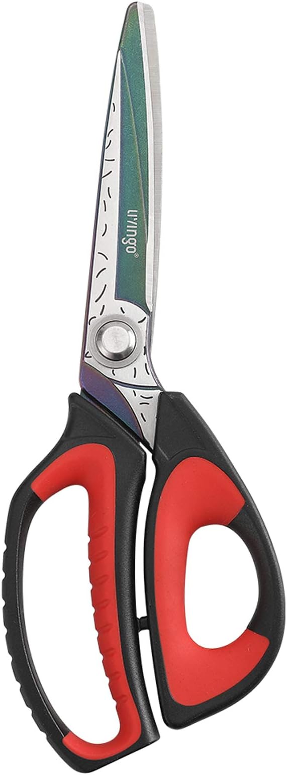 LIVINGO 10" Multipurpose Heavy Duty Scissors, Premium Titanium Coating Forged Stainless Steel Tool Industrial Shop Shears for Household, Pruning, Gardening, Fabric, Red/Black by LIVINGO