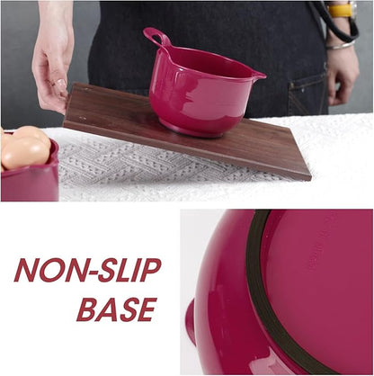 BoxedHome 4 Pack Nesting Mixing Bowl Set with Pour Spout and Handle, Non-Slip Bottom, BPA free Microwave & Dishwasher Safe(Deep Carmine) - Image 4