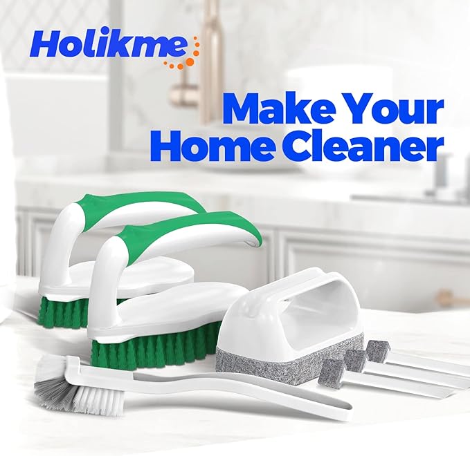 Holikme 7 Pack Deep Cleaning Brush Set, Scrub Pads with Scraper Tip for Pool Walls, Bathroom, Grout, Floor, Bike, Tub, Shower, Kitchen Surface (Green) - Image 7