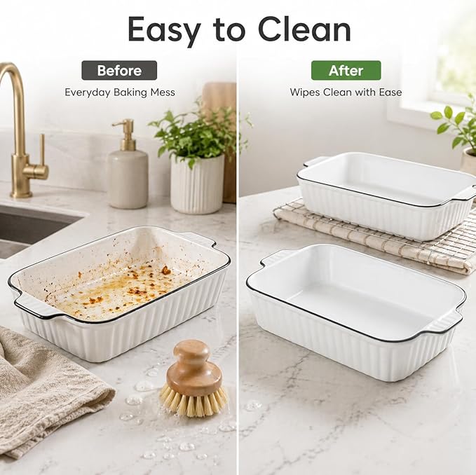 Ceramic Bakeware Set of 4, Deep Rectangular Casserole Dishes for Oven to Table, Non-Stick Lasagna Pans with Handles, Stackable Baking Pans for Family Dinners & Housewarming Gift - Image 5