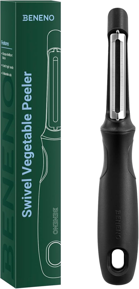 Beneno Swivel Vegetable Peeler, Razor-Sharp Smooth Peeling Potato Peelers with Stainless Steel Blades, Ergonomic Comfort Non-Slip Rubber Handle, Durable Kitchen Peelers with Potato Eye Remover, Black by Beneno