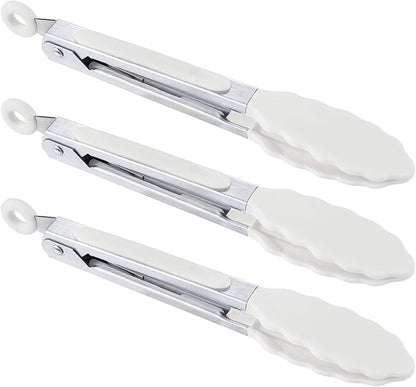 7 inch Cooking Tongs, MSY BIGSUNNY Set of 3 Mini Kitchen Tongs Silicone Serving Tongs With Silicone Tips for FoodGrill, Salad, BBQ (Snow White)