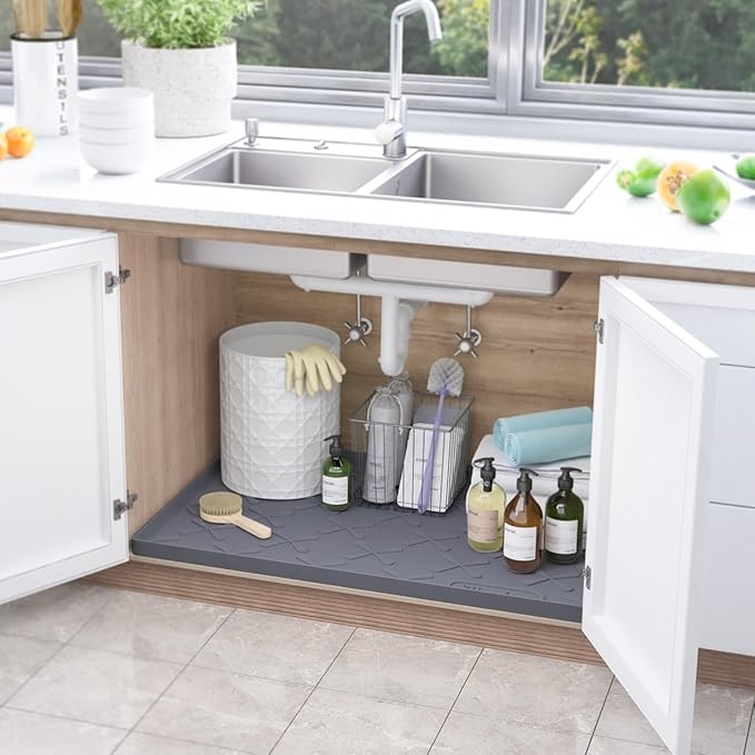 SIKADEER 31" x 19" Under Sink Mat Waterproof, Silicone Mat Kitchen Drawer Shelf and Cabinet Liner, Sink Protector for Kitchen Organizers and Storage, Boot Tray Pet Food Mats - Image 2
