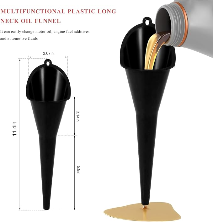 2 PCS Oil Funnel, Multi-Purpose Plastic Long Neck Oil Funnel, Automotive Use Funnels for Filling Oils Lubricants Water Diesel, Kitchen Funnels for Filling Bottles Jars (Black)