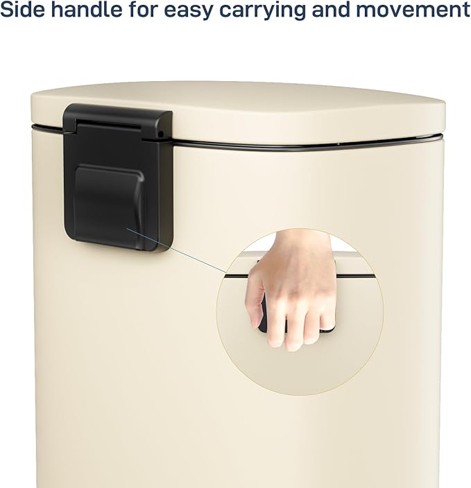 Arlopu 8/13.2 Gallon Step Trash Can, Stainless Steel Garbage Bin, Soft-Close Rubbish Bin with Removable Plastic Inner Bucket, Fingerprint-Proof, Lid Dustbin, Suit for Kitchen (Beige, 50L)