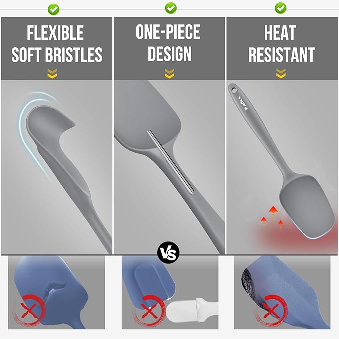 Walfos Silicone Spatula -5 Pieces Heat Resistant Kitchen Spoon Spatulas（600°F), Strong Steel Core and One-Pieces Seamless Design, Prefect for Cooking Mixing Baking - BPA Free and Dishwasher Safe,Gray - Image 6
