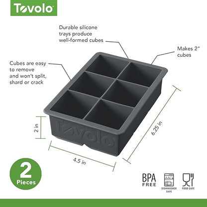 Tovolo Large 2” King Cube Ice Tray Charcoal Gray Ice Cube Trays for Whiskey Cocktails Smoothies, Big Square Ice Cube Mold Silicone Freezer Tray for Perfect Rock Cubes BPA Free Dishwasher Safe - Image 3