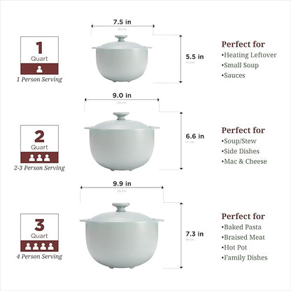 MINH LONG 2-Qt Porcelain Dutch Oven with Lid – Lead & Cadmium Free, Oven Safe to 482°F, Heat Retention, Clay Pot for Cooking on Gas & Infrared Cooktop, Use to Marinate, Cook, Bake, Refrigerate & Serve