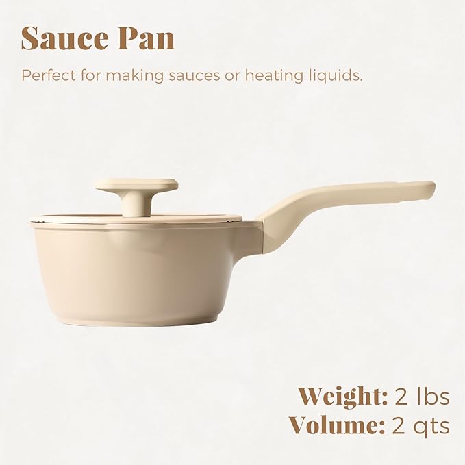 PRICUSIS Nonstick Saucepan with Lid, 2 Quart Sauce Pan, Healthy Sauce Pot with Pour Spouts for Multipurpose Use, PFOS & PFOA Free, Induction Compatible, Apricot - Image 2
